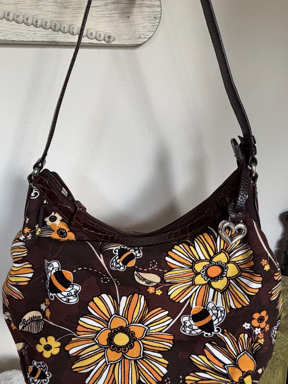 Brighton Brown & Yellow Floral with bees Hobo Bag